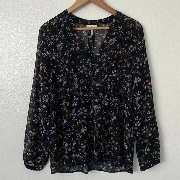 Joie Tops - Joie M Black Floral Long Sleeve Silk Blouse